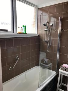 ein Badezimmer mit Dusche mit Glastür in der Unterkunft Eliza cottage in Hobart