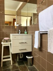 ein Badezimmer mit Waschbecken und Spiegel in der Unterkunft Eliza cottage in Hobart + 23 Fotos