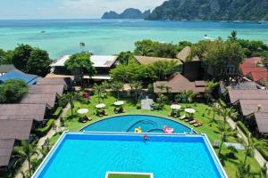 an aerial view of the pool at the resort at Phi Phi Andaman Legacy Resort in Phi Phi Islands