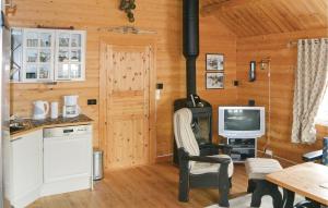 ソールヴォーギンにあるAmazing Home In Srvgen With Wifiのキッチン(コンロ付)、テレビが備わるキャビンです。