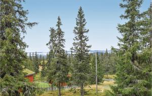 a red house in the middle of a forest of trees at Stunning Home In Sjusjøen With Kitchen in Sjusjøen