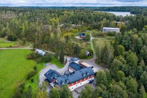 an aerial view of a house with a blue roof at Guest House Porvoo in Porvoo