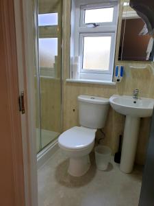 een badkamer met een toilet en een wastafel bij Wanstead Hotel in Londen