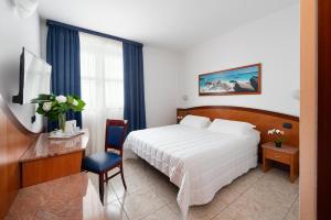 una camera d'albergo con letto, scrivania e TV di Rivoli Hotel a Rivoli