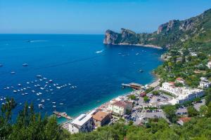 an aerial view of a bay with boats in the water at Il Profumo di Capri in Massa Lubrense