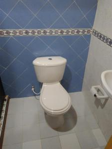 a bathroom with a white toilet and a sink at FINCA LA RAMONA in El Pomo
