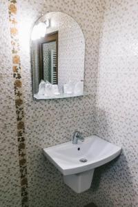 a bathroom with a sink and a mirror at La Tusi Lovrin in Lovrin