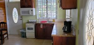 a small kitchen with a stove and a sink at Unit 5/6 Private Apartment - Roseau in Roseau