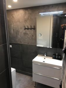 a bathroom with a white sink and a mirror at Le Cocon De Notre Dame in Annecy