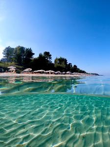 a body of water with a beach with umbrellas at Alexander the Great Beach Hotel in Kriopigi