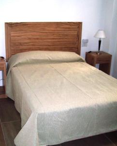 a bedroom with a large bed with a wooden headboard at Ayres Sur in Mar del Plata