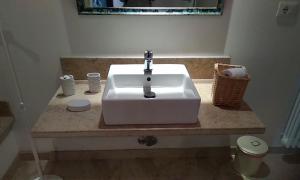 un bagno con lavandino bianco su un bancone di Ca' del Tajo a Teglio Veneto
