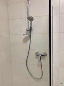 una ducha con cabezal de ducha en un baño en Lux Optim Bled, en Bled