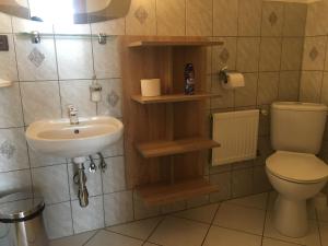 a bathroom with a sink and a toilet at Penzion Obora in Tachov