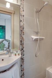 une salle de bain avec douche et lavabo dans l'établissement Hotel Chagnot, à Lille 35 autres photos