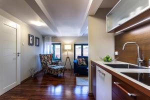kuchnia ze zlewem i salonem w obiekcie Apartamenty na Starówce / Old Town apartments w Toruniu