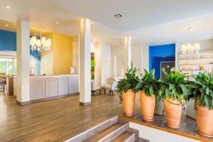 - un salon avec des plantes en pot sur les escaliers dans l'établissement Best Western Hotel Matisse, à Sainte-Maxime