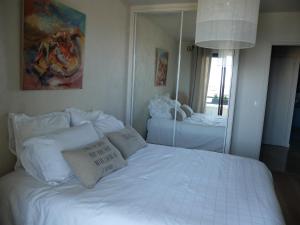 リヨンにあるJolie chambre à louer - Vue Imprenableのベッドルーム(白いベッド1台、鏡付)