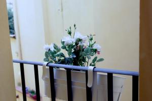 フィレンツェにあるSanta Reparata Apartmentの手すりに座る白花瓶