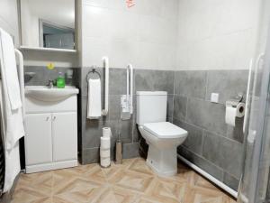 a bathroom with a toilet and a sink at The Town Hotel in Bridgwater