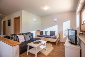 salon z kanapą i telewizorem w obiekcie Appartement Annabella w mieście Söll
