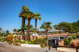 波隆那的住宿－瑞雷斯貝拉瑞亞酒店及會展中心，一群棕榈树在一座建筑前