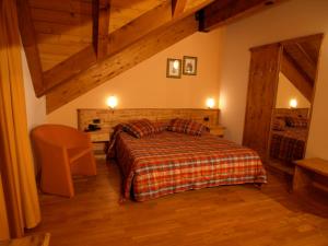 a bedroom with a bed and a desk in a room at Hotel Belvedere in Folgarida