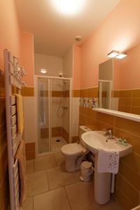 a bathroom with a toilet and a sink and a shower at Maison D'Hôtes Du Théâtre in Douai