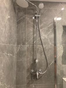 y baño con ducha con cabezal de ducha. en Nicosia 5 Stars Suites en Nicosia