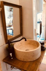a bathroom with a large sink and a mirror at Cabane de L Esteron in Gilette