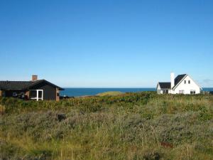 ヒアツハルスにある6 person holiday home in Hirtshalsの海を背景にした丘の上の二軒家