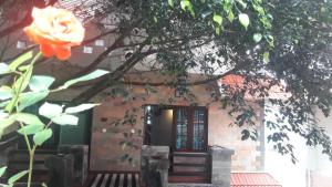 a brick building with a door and a rose at Shamrock Holiday Home in Munnar