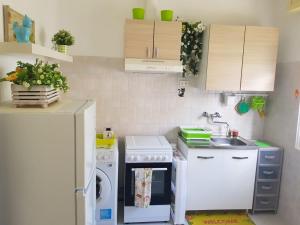 uma pequena cozinha com um lavatório e uma máquina de lavar louça em La Casina di Zia Zita em Pieve a Nievole