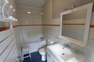 a bathroom with a sink and a toilet and a mirror at Maison D'Hôtes Du Théâtre in Douai