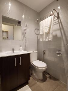 a bathroom with a toilet and a sink and a mirror at Casa Cachita 2-Confortable Estudio a pie de playa in Estepona +48 photos