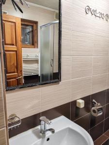 y baño con lavabo y espejo. en Synya Gora en Bukovel