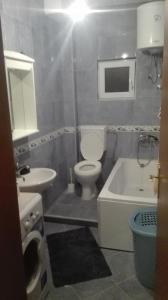 a bathroom with a toilet and a sink and a bath tub at Family apartment 72 in Bar