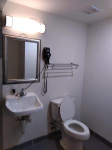 a bathroom with a sink and a toilet and a mirror at Days Inn by Wyndham Alva in Alva