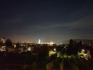 Výhľad na mesto Klosterneuburg alebo výhľad na mesto priamo z penziónu