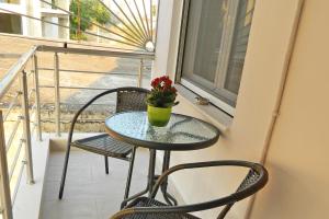 a small table with a plant on a balcony at BLUE PHAISTOS APARTMENTS No1 in Moírai