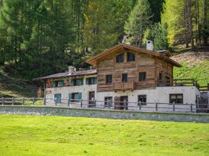 a large wooden house on a hill with a field at Baita Stebline in Livigno