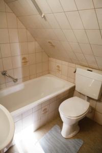 a bathroom with a toilet and a bath tub at Ferienhaus Rodewald in Bomlitz