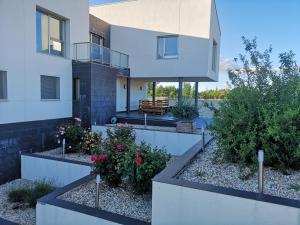 eine Außenansicht eines Hauses mit Blumen und Pflanzen in der Unterkunft el rincon de la higuera in Espirdo