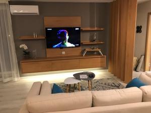 a living room with a couch and a flat screen tv at Riverside apart in Blagoevgrad