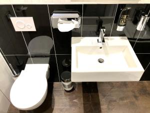 a bathroom with a white sink and a toilet at Markthof am Dom in Erfurt
