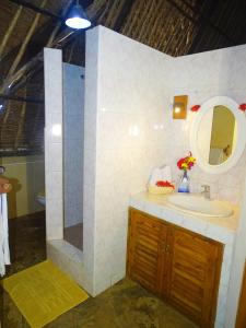 La salle de bains est pourvue d'un lavabo et d'un miroir. dans l'établissement Diani-Paradise-Villas, à Diani Beach