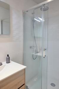 una doccia con porta in vetro in bagno di LocationsTourcoing- Le Valmy a Tourcoing