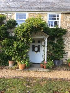 uma casa com uma porta branca e algumas plantas em Stroud House em Freshwater