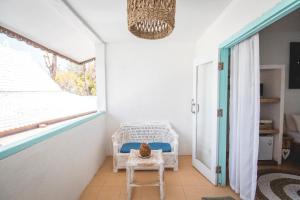 a cat sitting on a chair in a room with a window at 7SEAS Cottages in Gili Islands