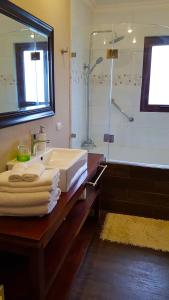 a bathroom with a sink and a shower at Hotel Boutique Solaz Bella Vista de Colchagua in Santa Cruz